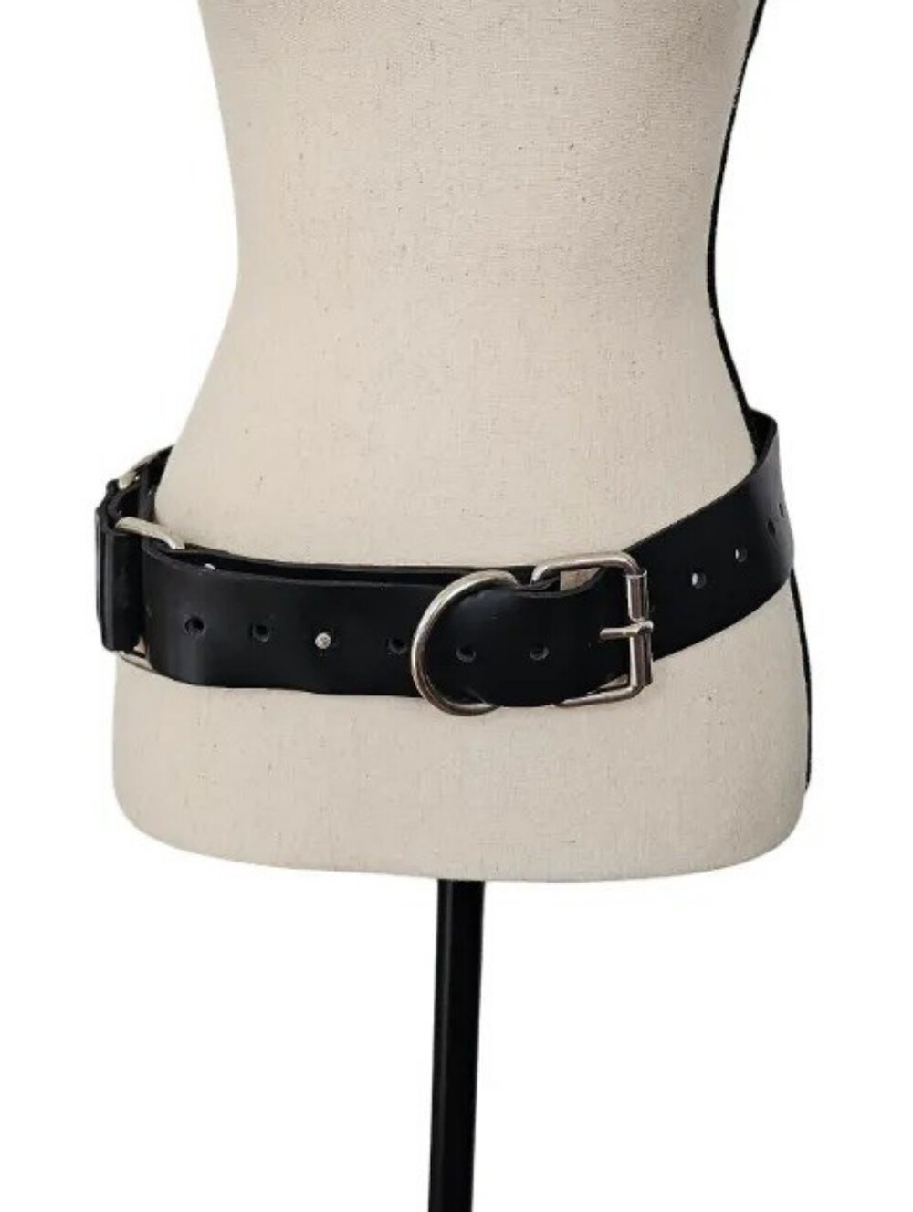Black Leather Waist Belt with Silver Hardware - Women Accessories